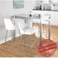 Lumisource B25-MARCEL VW2 Marcel Contemporary Counter Stool in Chrome and White Velvet - Set of 2
